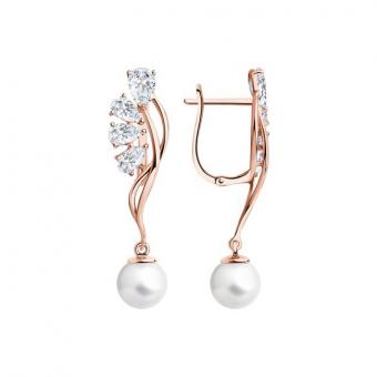 Diamant Серьги из позолоченного серебра 925 пробы с жемчугом и фианитами