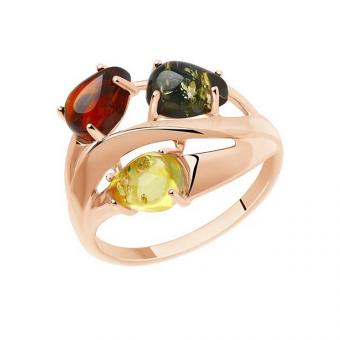 Diamant Damenring aus vergoldetem 925 Silber mit Bernstein-Mix