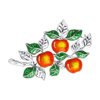 Diamant Брошь "Ветвь яблони" из серебра 925 пробы с эмалью