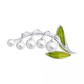 Diamant Брошь Ландыш из серебра 925 пробы с жемчугом и эмалью