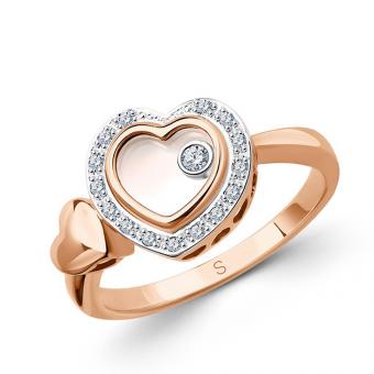 Sokolov ladies' heart-shaped ring in 585 rose gold with mother-of-pearl and diamonds