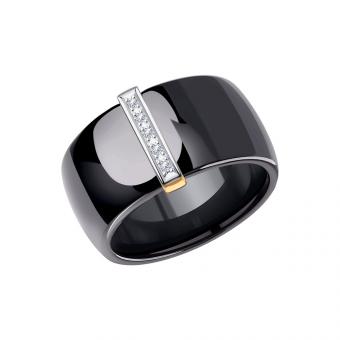 Sokolov Женское кольцо из керамики и красного золота 585 пробы с бриллиантами - 18 мм (57)