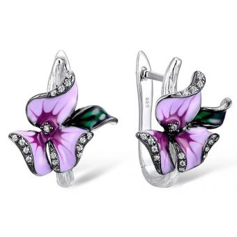 Sokolov flower earrings 925 silver with zirconia and enamelie