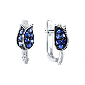 Sokolov flower earrings in 925 silver with blue and colorless zirconia