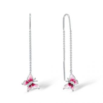 Pull through earrings 925 silver butterflies with zirconia and enamel