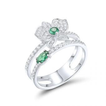 Sokolov Blumen Damenring aus 925 Silber mit grünen Spinellen und farblosen Zirkonia