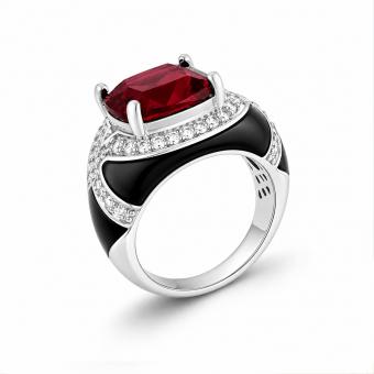 Кольцо из серебра 925 пробы с фианитами и эмалью
