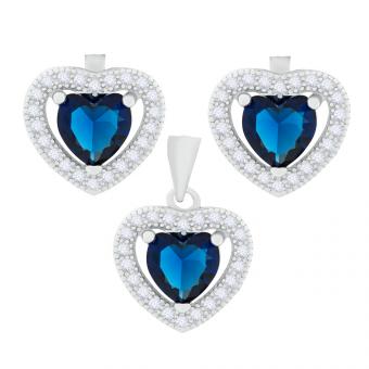 Set aus 925 Silber: Herz-Ohrstecker + Herz-Anhänger mit Zirkonia