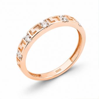 Ladies' ring in 585 rose gold with geometric pattern and zirconia
