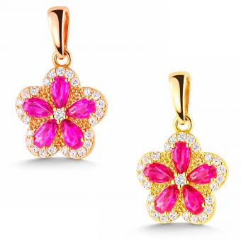 Подвеска "Цветок" из красного золота 585 пробы с фианитами