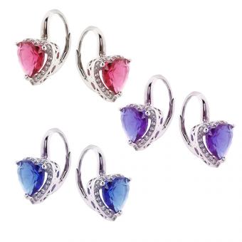 Herz-Ohrringe aus 925 Silber mit Zirkonia (Farbauswahl)