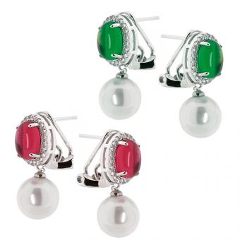 Ohrringe aus 925 Silber mit Perlen und grünen oder roten Zirkonia