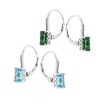 Earrings in 925 silver with green or blue zirconia