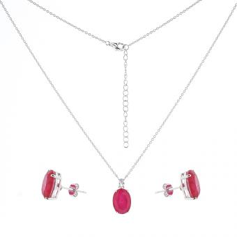 Schmuckset aus 925 Silber: Collier und Ohrringe mit rubinfarbenen Zirkonia