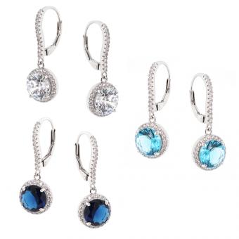 Серьги из серебра 925 пробы с белыми, светло-голубыми или темно-синими цирконами