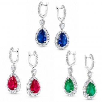 Earrings in 925 silver with sapphire, agate or ruby and colorless zirconia