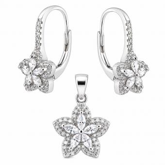 Schmuckset aus 925 Silber: sternförmige Ohrringe & Anhänger mit Zirkonia