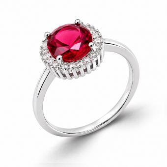 Ladies' ring in 925 silver with red and colorless zirconia
