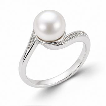 Ladies' ring in 925 silver with pearl and zirconia