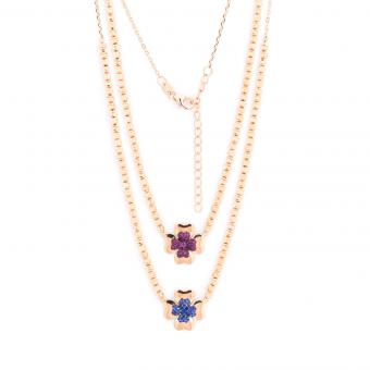 Necklace in 925 silver with small flower pendant with colored zirconia, pink or blue