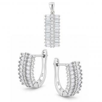 Set: Ohrringe + Anhänger aus 925 Silber mit Glaskristallen