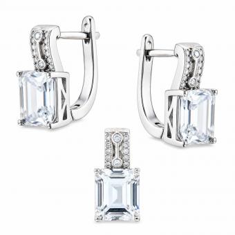 Set: Ohrringe + Anhänger aus 925 Silber mit Glaskristallen und Zirkonia