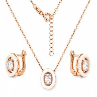 Set: Earrings + necklace in 925 silver, gold-plated, with zirconia, framed in enamel