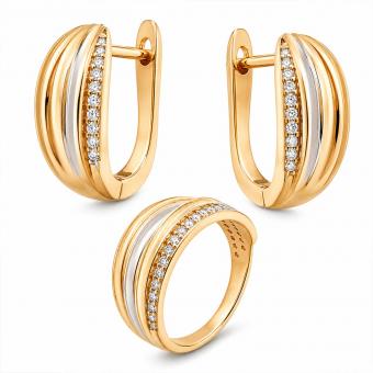 Schmuckset aus vergoldetem 925 Silber mit Zirkonia: Ohrringe + Damenring