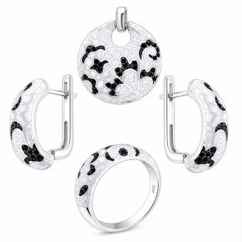 Schmuckset aus 925 Silber mit Zirkonia: Ohrringe + Anhänger + Damenring