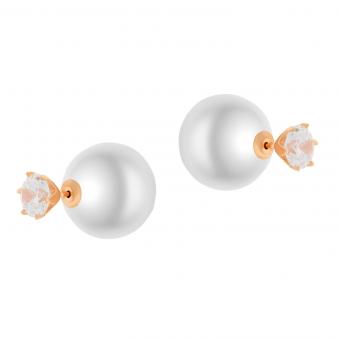 Серьги-гвоздики из позолоченного серебра 925 пробы с жемчугом и фианитом