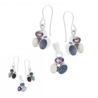 Комплект: серьги + подвеска из серебра 925 пробы с разноцветными камнями в двух цветовых вариациях
