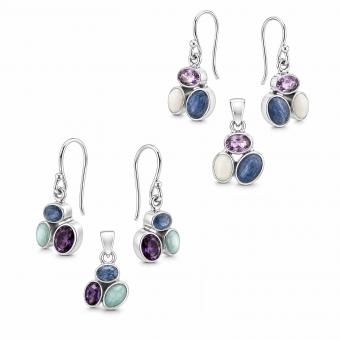 Set: earrings + pendant made of 925 silver with colorful stones, in two color variations