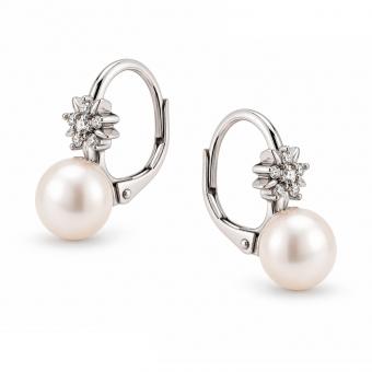 Elegante Ohrringe aus Silber 925 mit weißer Perle und Zirkonia