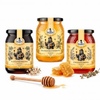 BARIN Honigset „IMMUNE BOOST“ – Orange, Eukalyptus & Kastanie (3 x 500 g)
