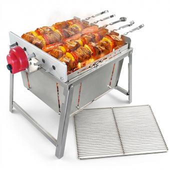 RAMBO ToGo Holzkohlegrill aus Edelstahl mit Motor, tragbar und kompakt