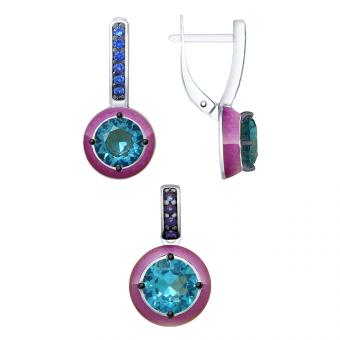 Sokolov Set Ohrhänger & Anhänger aus 925 Silber mit Sitall, Zirkonia und Emaille