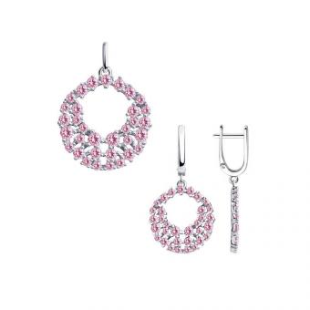Sokolov Set aus 925 Silber: Ohrringe + Anhänger mit rosa Zirkonia