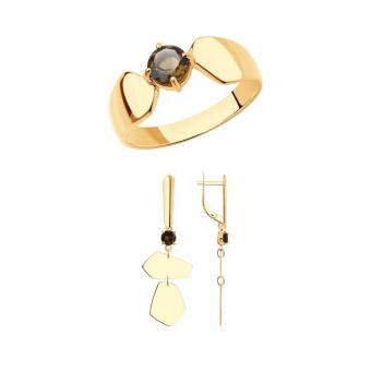 SET Damenring aus 925 Silber mit Rauchtopas + Ohrringe aus 925 Silber mit Rauchtopas