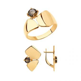 SET Ladies ring in 925 silver with smoke topaz + earrings in 925 silver with smoke topaz | Kaufbei Jewelry