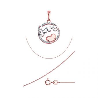 Sokolov Set: 925 Silver Gold Plated Pendant Love with Zirconia + Silver Chain