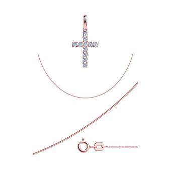 Sokolov Set aus vergoldetem 925 Silber: Kreuzanhänger mit Zirkonia + Halskette