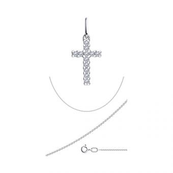 Sokolov Set: Silver 925 Cross Pendant with Zirconia + 925 Silver Anchor Chain
