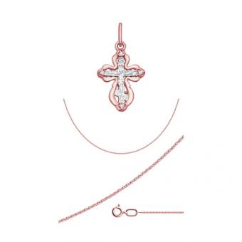 Sokolov Set: anchor chain + cross pendant in gold plated 925 silver with cubic zirconia