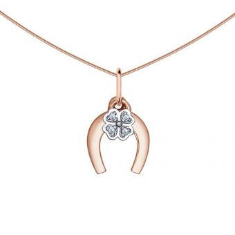 Sokolov set of gold plated 925 silver: pendant horseshoe with lucky leaf + chain