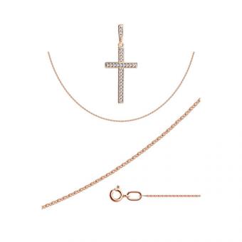 Sokolov set in gold plated 925 silver: cross pendant with zirconia + anchor chain