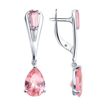 Серебряные серьги 925 пробы с розовыми фианитами