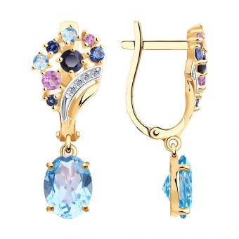 Золотые серьги 585 пробы с миксом камней