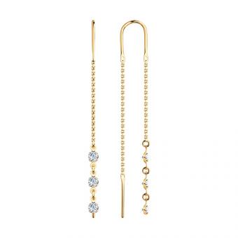 Серьги-цепочки из золота 585 пробы с фианитами