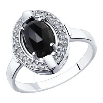 Кольцо из серебра с чёрным агатом и фианитами | Kaufbei Jewellery