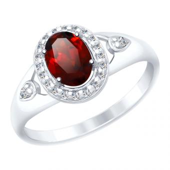 Кольцо из серебра с гранатом и фианитами​